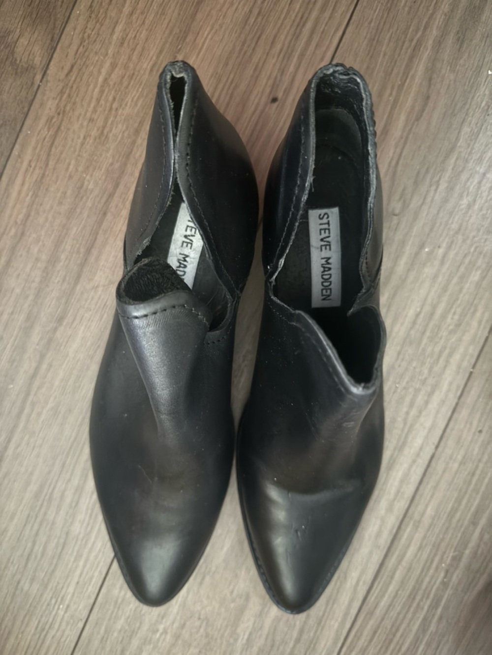 Steve Madden Women Black Leather Austin Ankle Boots Side Cut Outs Booties